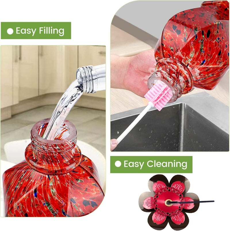 BOLITE Hummingbird Feeder, Hand Blown Glass Hummingbird Feeders for Outdoors Hanging, with Ant Moat and 5 Feeding Ports, 22 Ounces, Red, Birthday Gifts for Women Men, Gifts for Mom Dad - Image 5